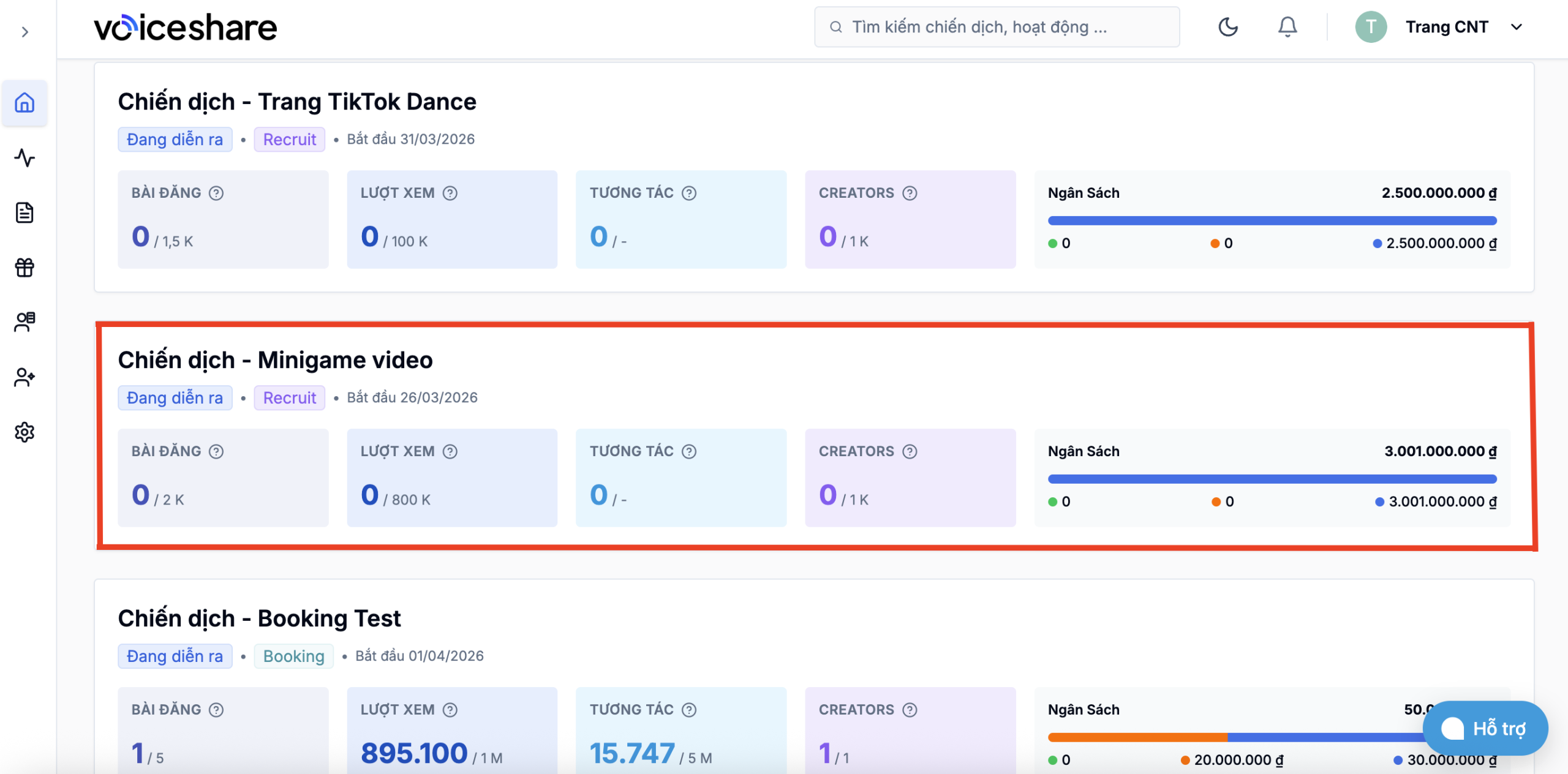 Tự động tracking KOL campaign: Theo dõi hiệu suất bài đăng chỉ với 1 link (hoặc 100+ link cùng lúc) Bước 1: Truy cập chiến dịch