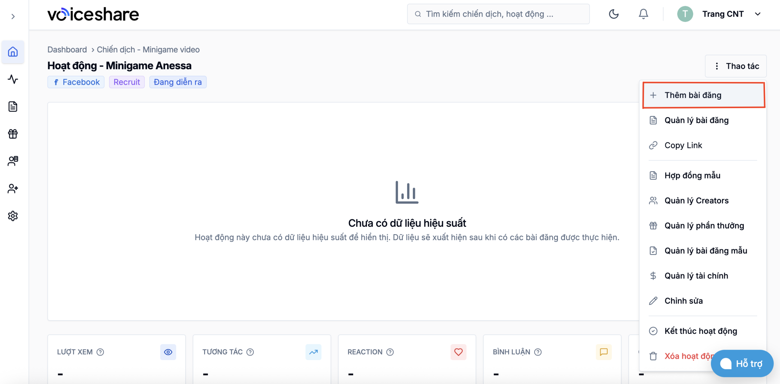 Tự động tracking KOL campaign: Theo dõi hiệu suất bài đăng chỉ với 1 link (hoặc 100+ link cùng lúc) Bước 2: Nhấn nút "Thêm bài đăng"